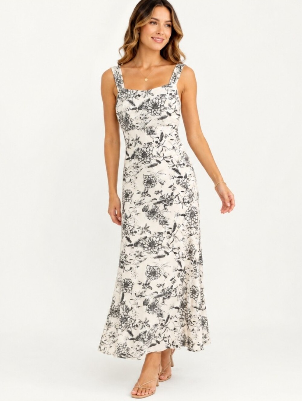 Shein Black Floral Lined Maxi Dress Sz Small